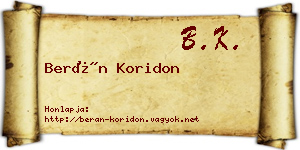Berán Koridon névjegykártya